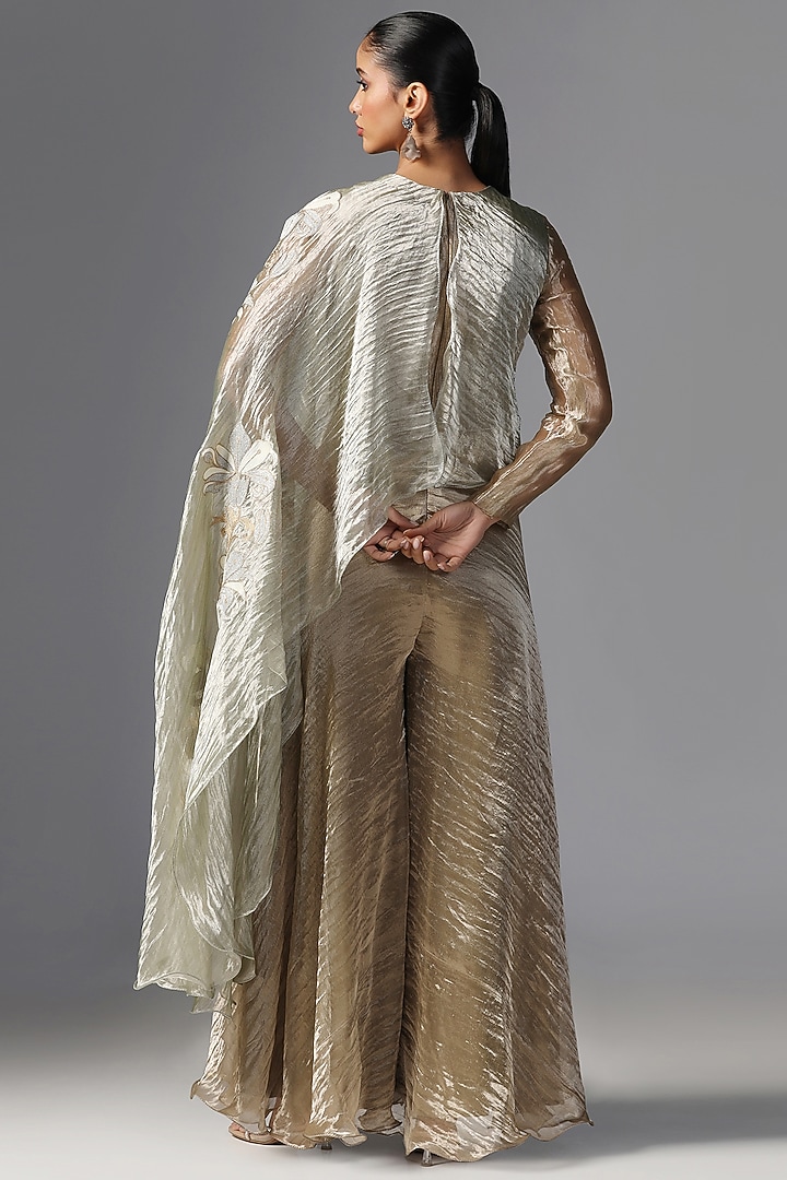 Gold Tissue Jumpsuit With Embroidered Cape by Yashodhara at Pernia's Pop Up Shop