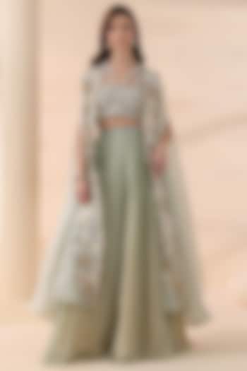 Aqua-Colored Organza Cape Set by Yashodhara at Pernia's Pop Up Shop