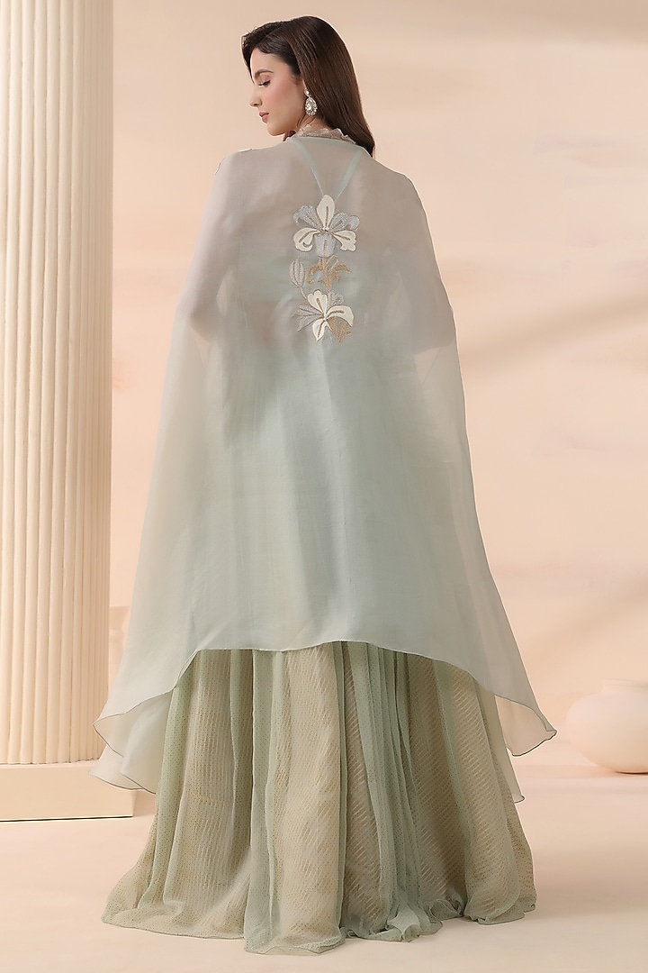 Aqua-Colored Organza Cape Set by Yashodhara at Pernia's Pop Up Shop
