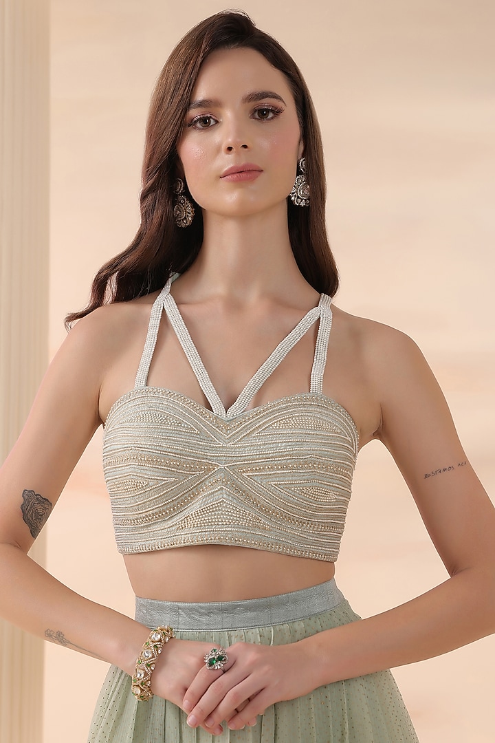 Aqua-Colored Organza Cape Set by Yashodhara at Pernia's Pop Up Shop