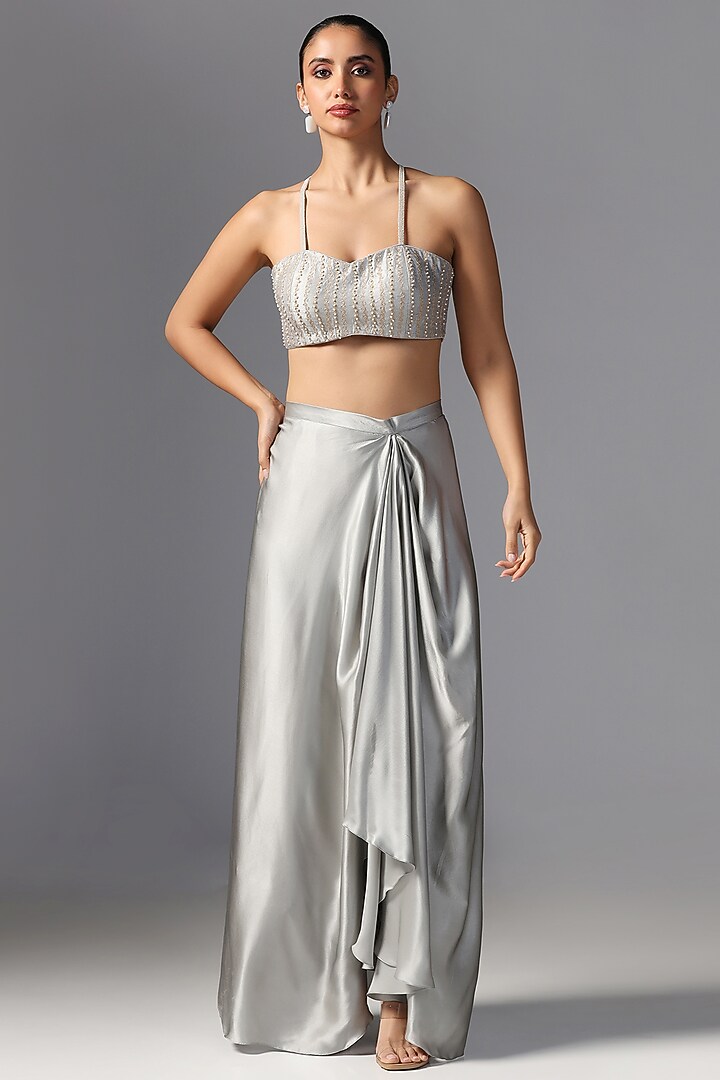 Dull Blue Organza Embroidered Cape Set by Yashodhara at Pernia's Pop Up Shop