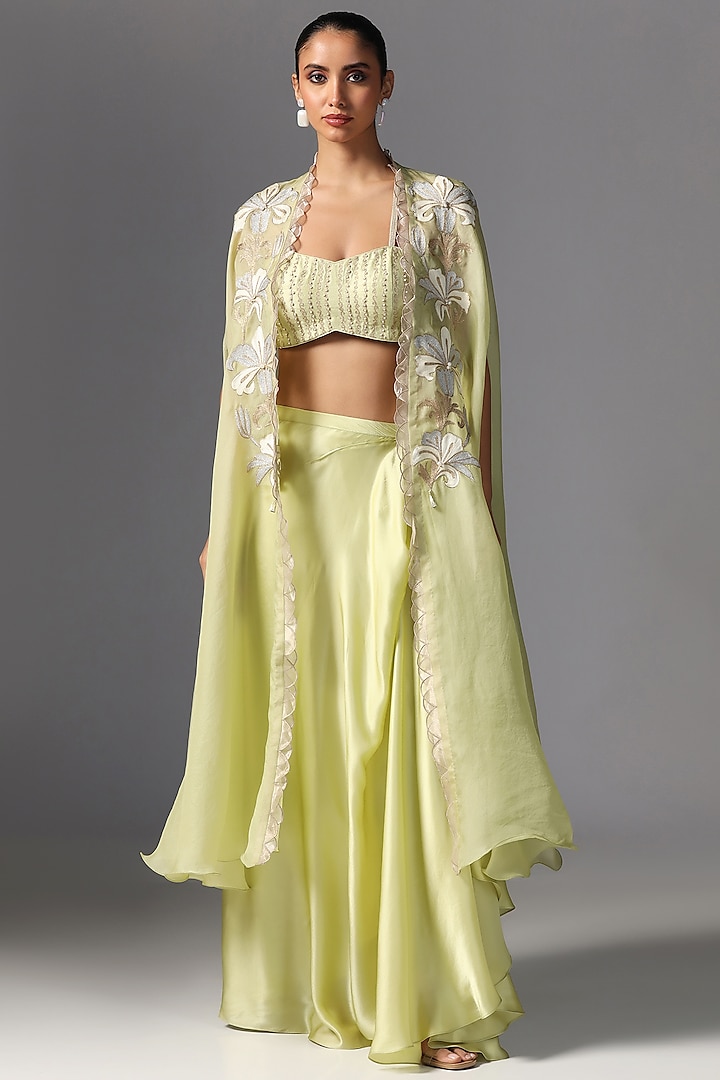 Jade Organza Embroidered Cape Set by Yashodhara at Pernia's Pop Up Shop
