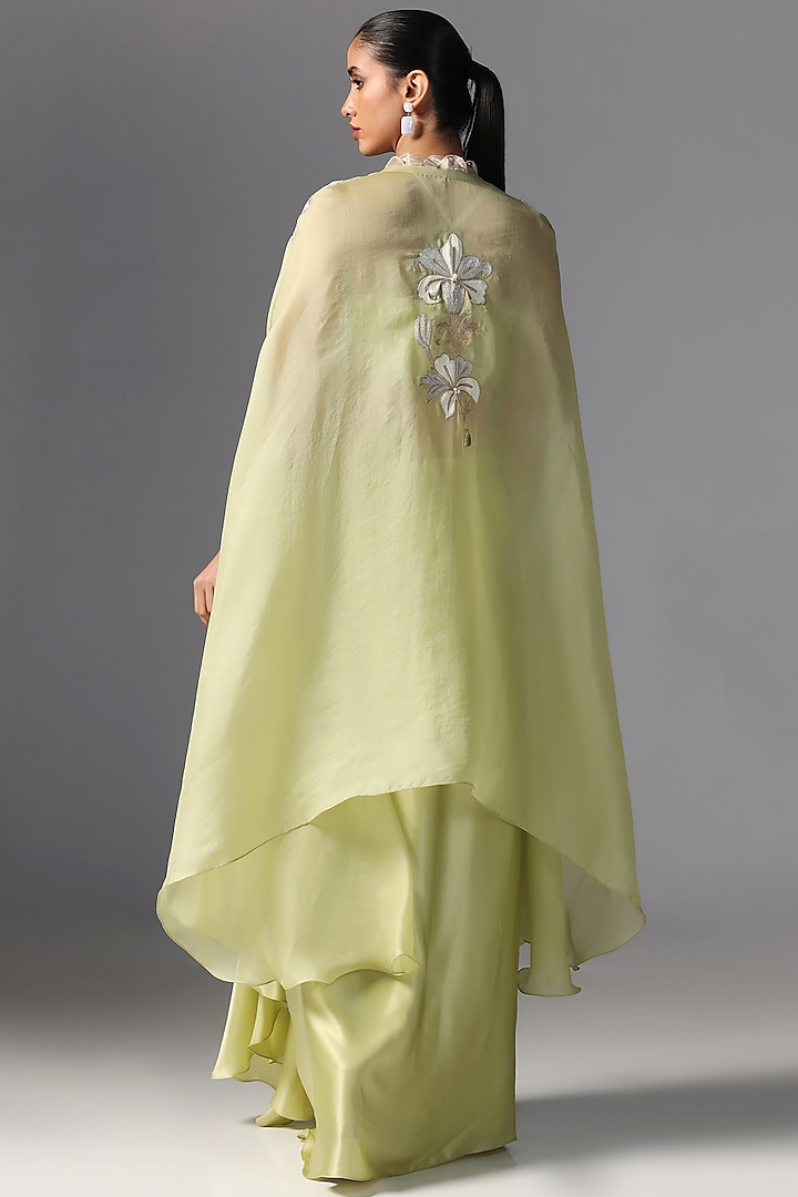 Jade Organza Embroidered Cape Set by Yashodhara at Pernia's Pop Up Shop