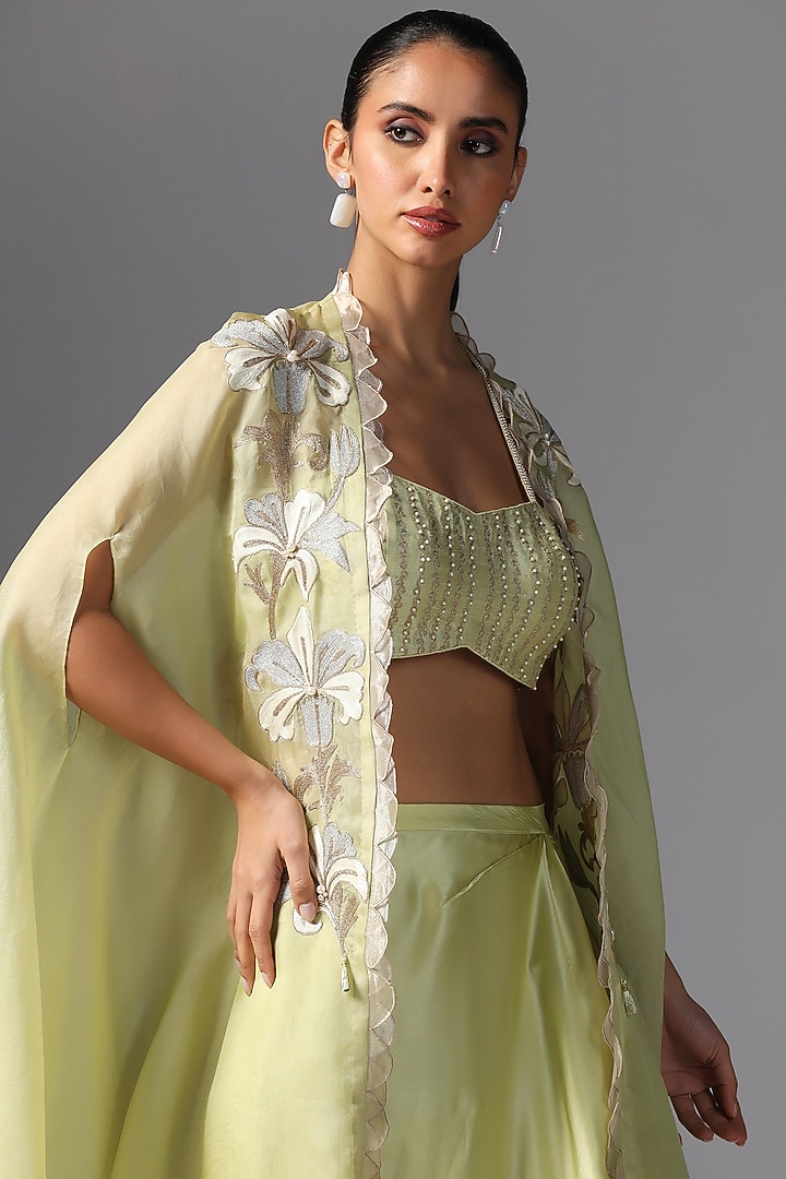 Jade Organza Embroidered Cape Set by Yashodhara at Pernia's Pop Up Shop