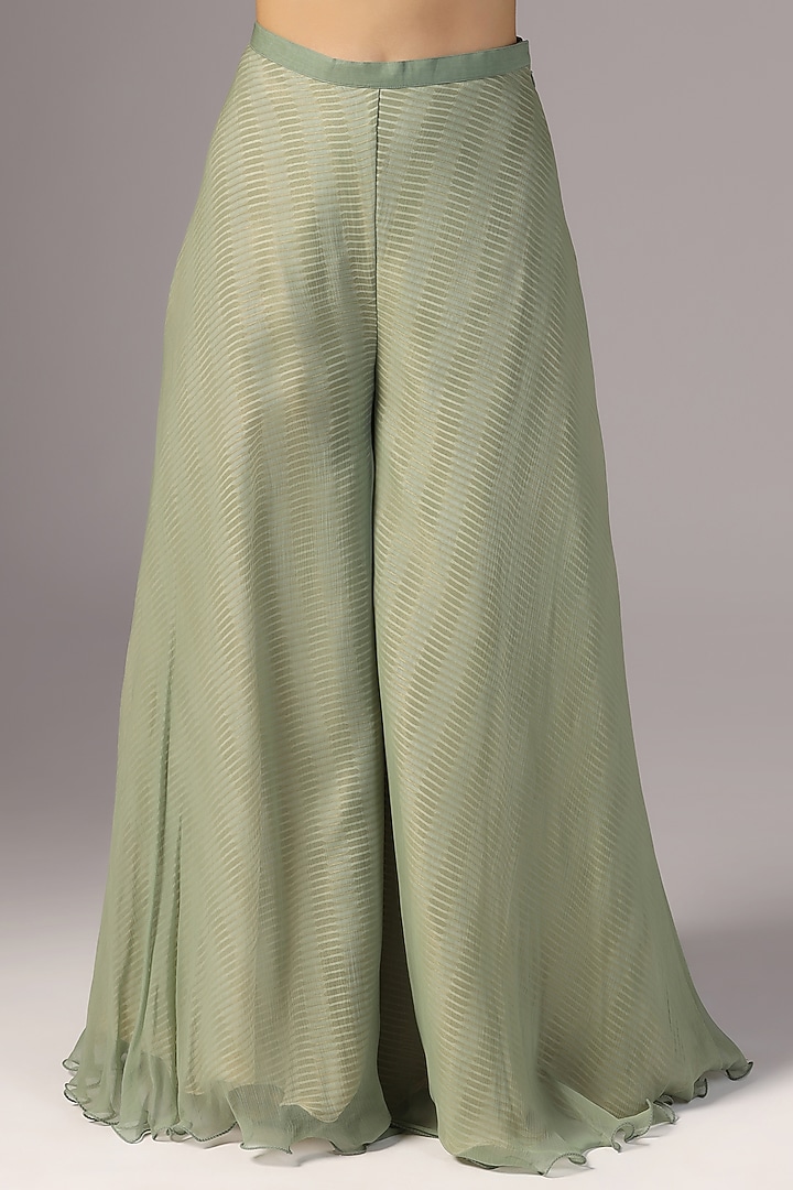 Teal Green Raw Silk & Net Embroidered Kurta Set by Yashodhara at Pernia's Pop Up Shop