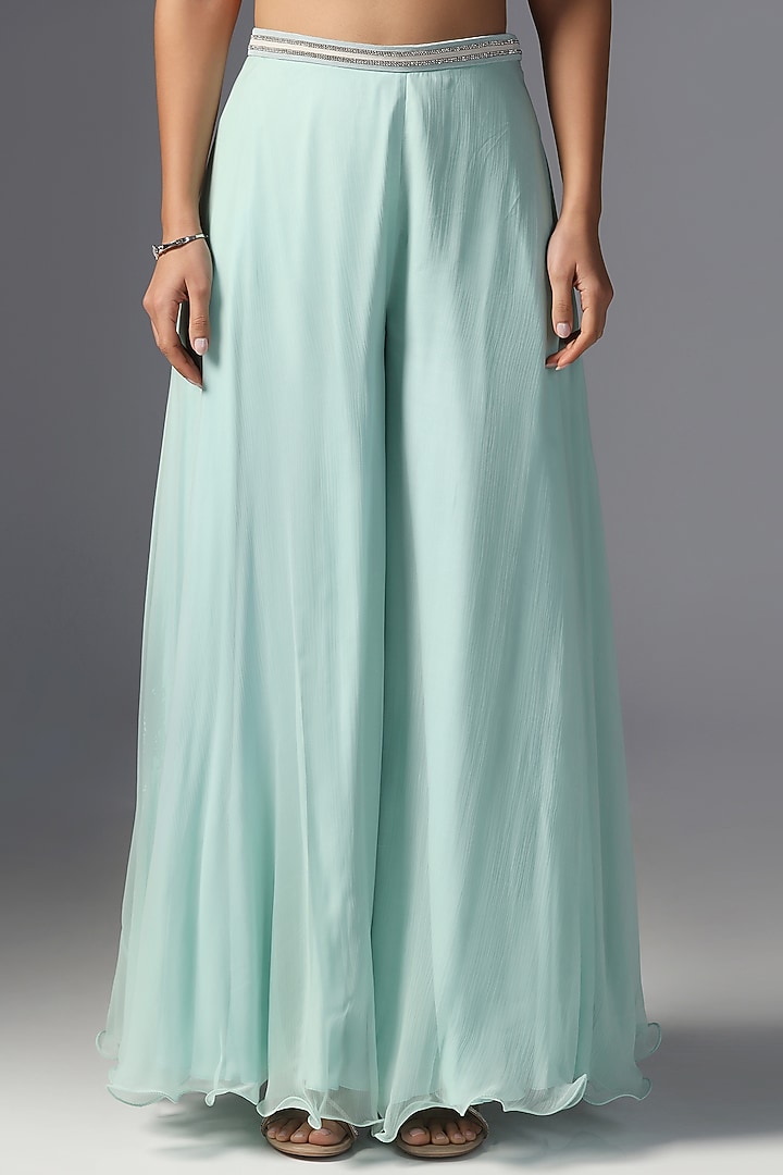 Aqua Organza Embroidered Cape Set by Yashodhara at Pernia's Pop Up Shop