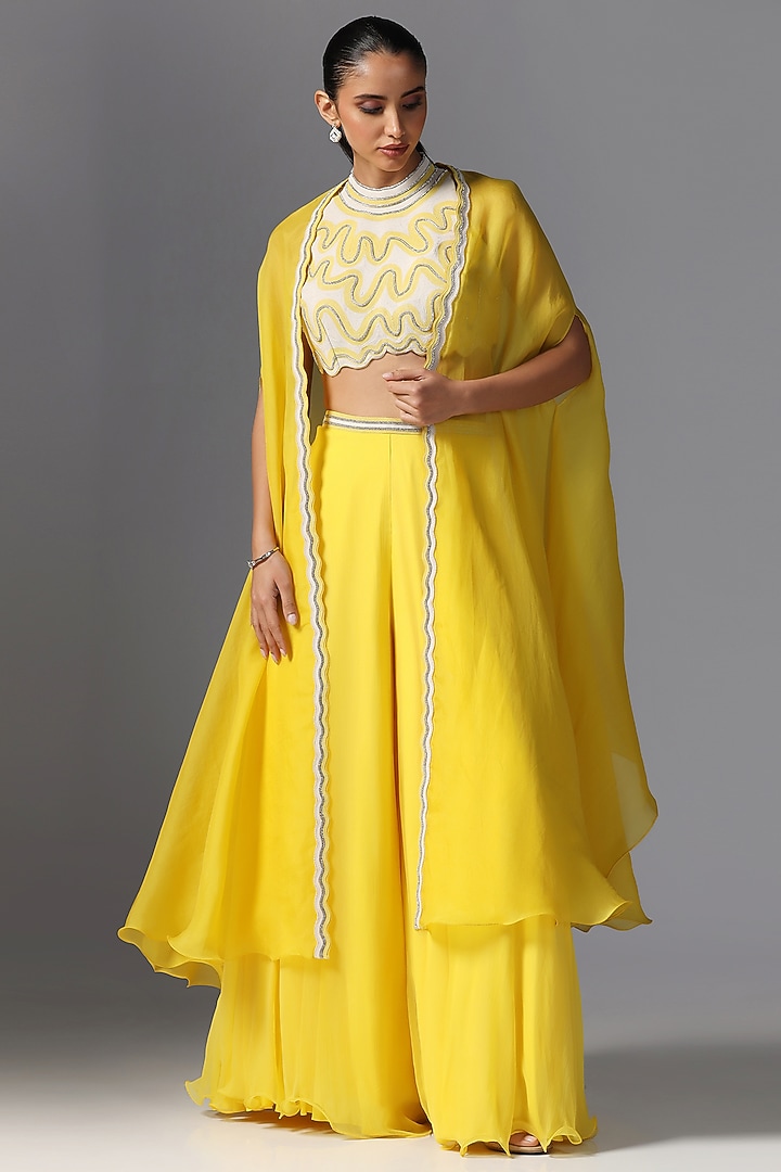 Yellow Organza Cape Set by Yashodhara at Pernia's Pop Up Shop