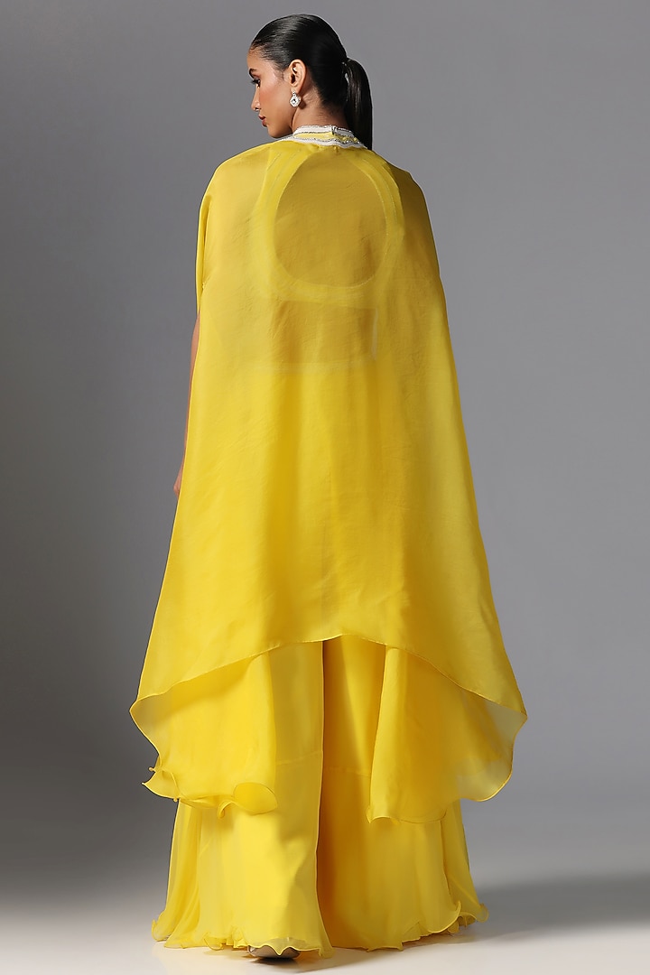 Yellow Organza Cape Set by Yashodhara at Pernia's Pop Up Shop