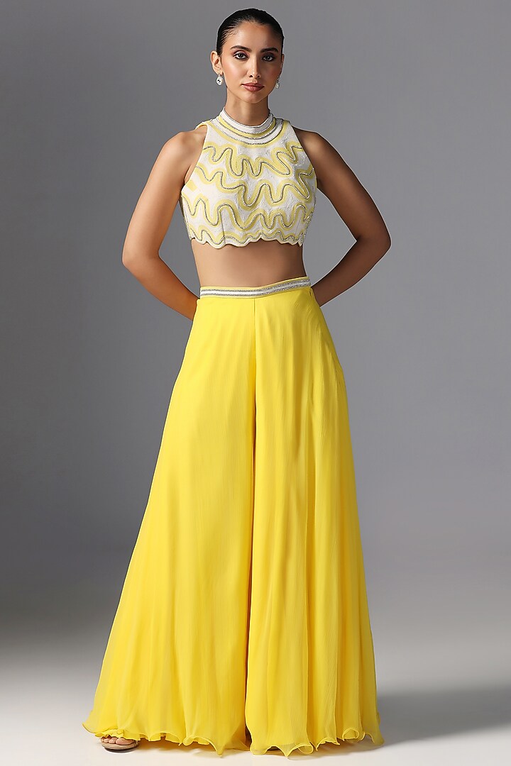 Yellow Organza Cape Set by Yashodhara at Pernia's Pop Up Shop