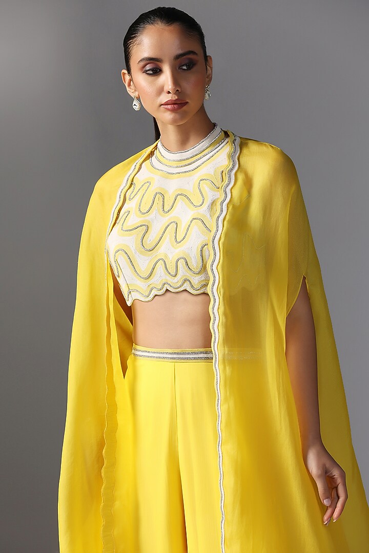Yellow Organza Cape Set by Yashodhara at Pernia's Pop Up Shop