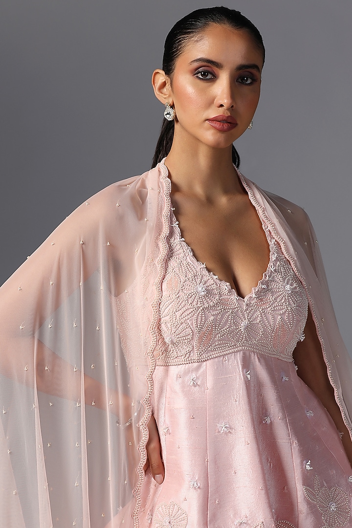 Pink Raw Silk Kalidar Kurta Set by Yashodhara at Pernia's Pop Up Shop