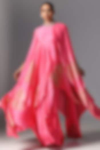 Rani Pink Chamois Satin Embroidered Cape Set by Yashodhara at Pernia's Pop Up Shop