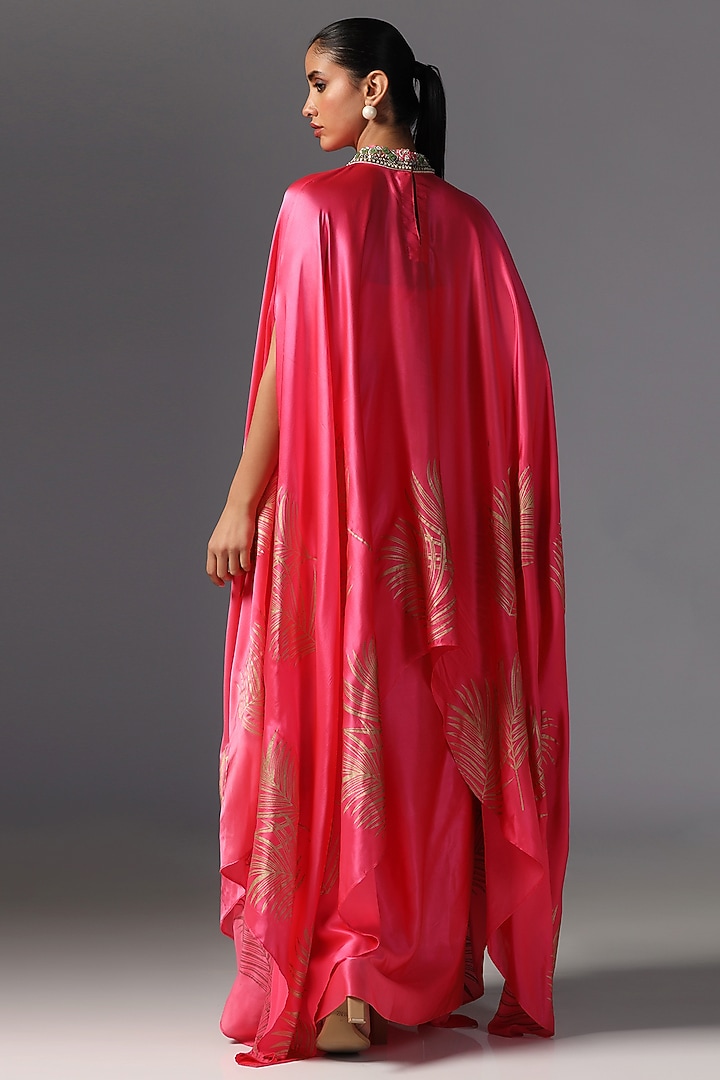 Rani Pink Chamois Satin Embroidered Cape Set by Yashodhara at Pernia's Pop Up Shop