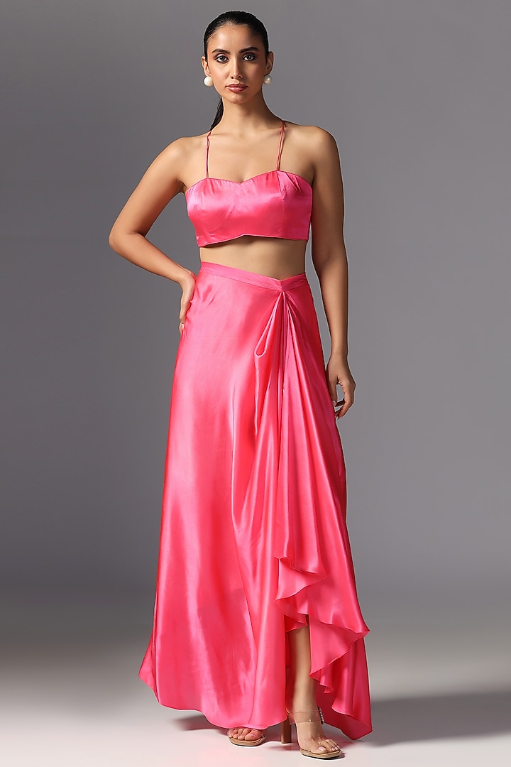Rani Pink Chamois Satin Embroidered Cape Set by Yashodhara at Pernia's Pop Up Shop
