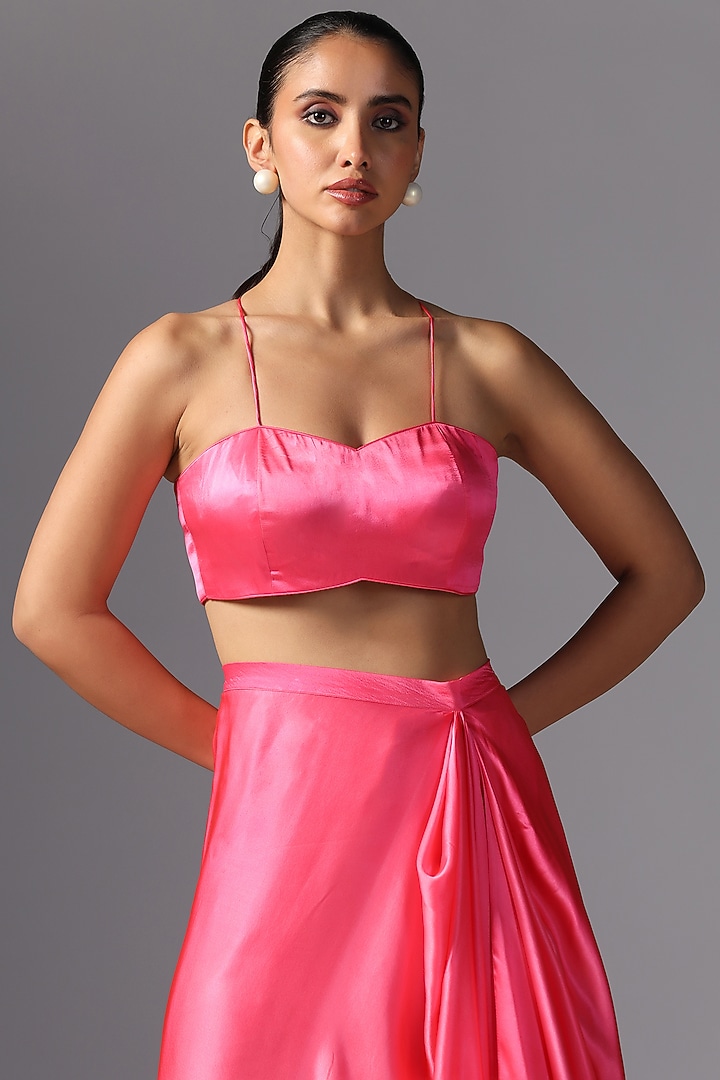 Rani Pink Chamois Satin Embroidered Cape Set by Yashodhara at Pernia's Pop Up Shop