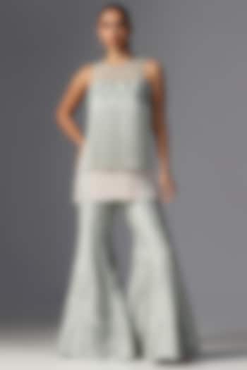 Aqua Raw Silk Palazzo Pant Set by Yashodhara at Pernia's Pop Up Shop