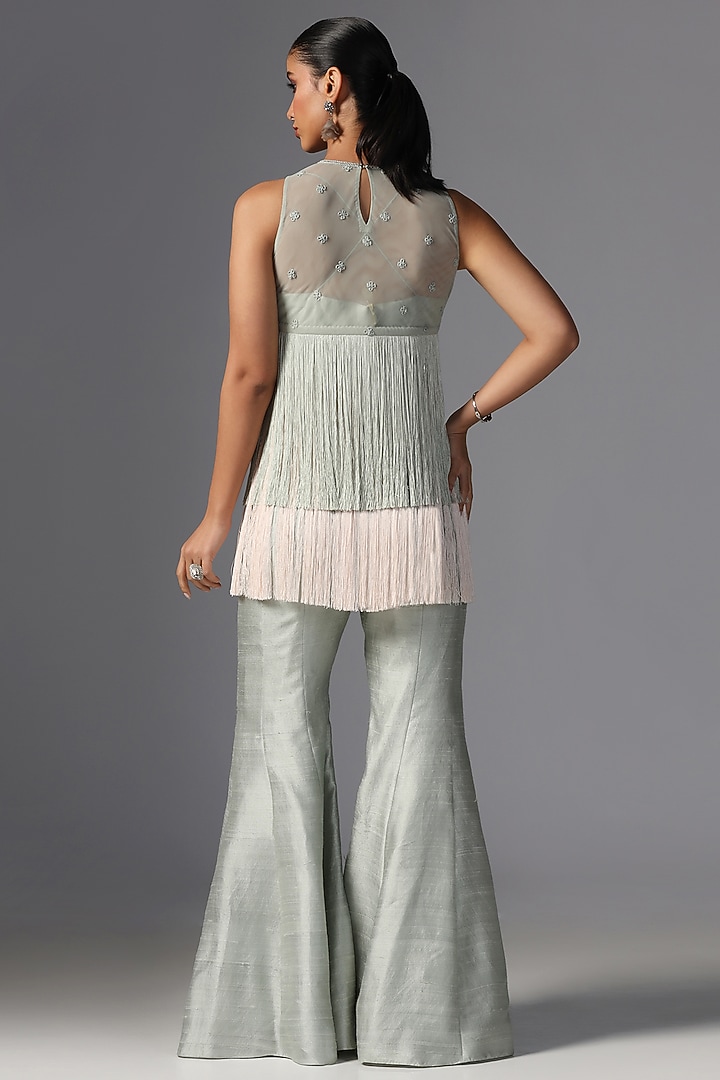Aqua Raw Silk Palazzo Pant Set by Yashodhara at Pernia's Pop Up Shop