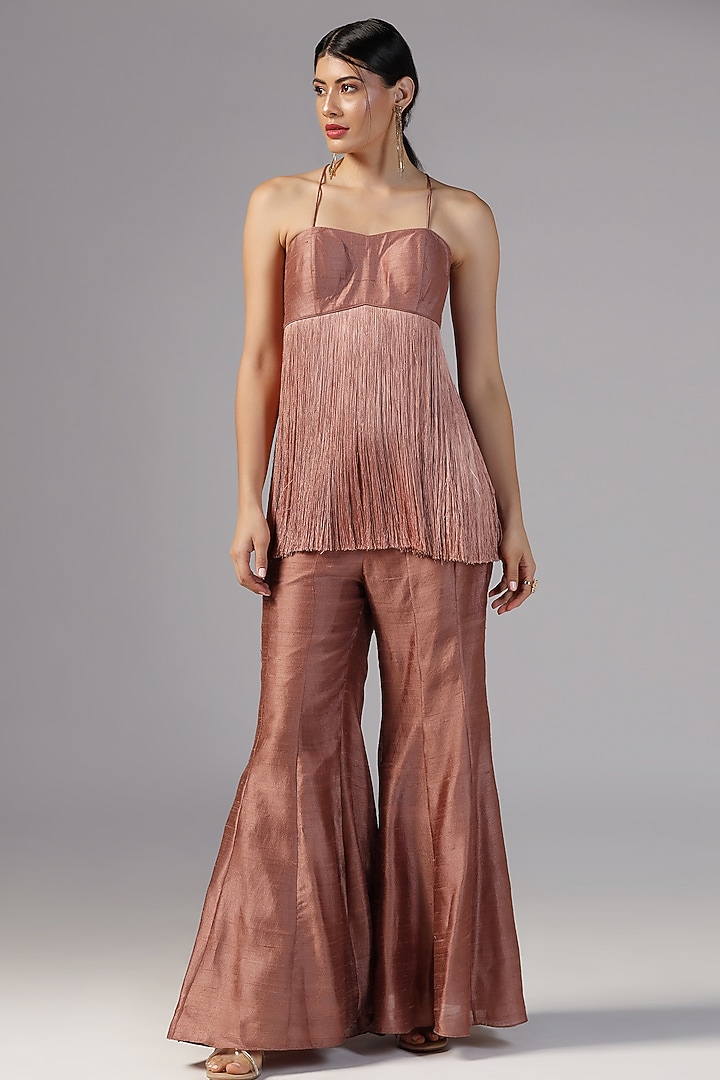 Caramel Raw Silk Palazzo Pant Set by Yashodhara at Pernia's Pop Up Shop