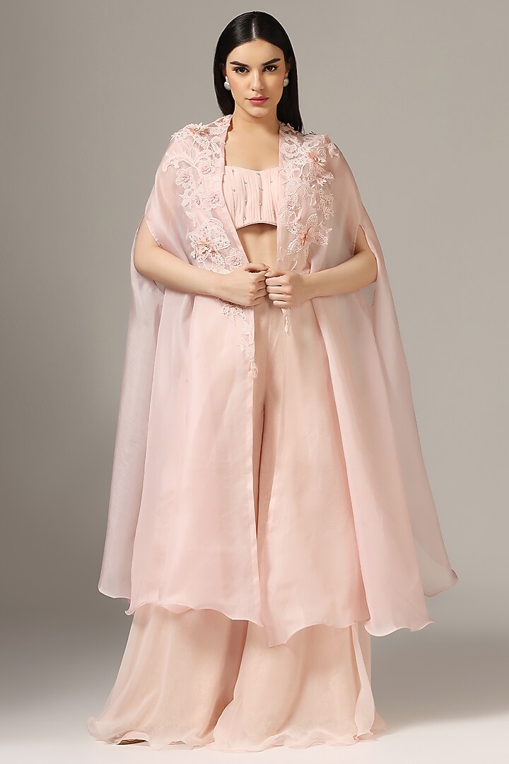 Pink Organza Cape Set by Yashodhara at Pernia's Pop Up Shop