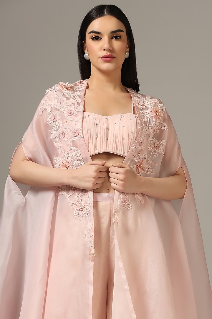Pink Organza Cape Set by Yashodhara at Pernia's Pop Up Shop