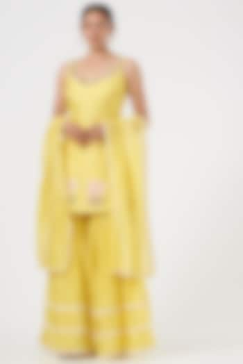 Yellow Silk Chanderi Sharara Set by Yashodhara at Pernia's Pop Up Shop