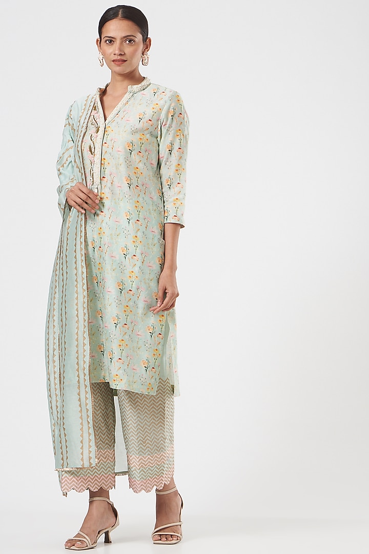 Grey Silk Chanderi Kurta Set by Yashodhara