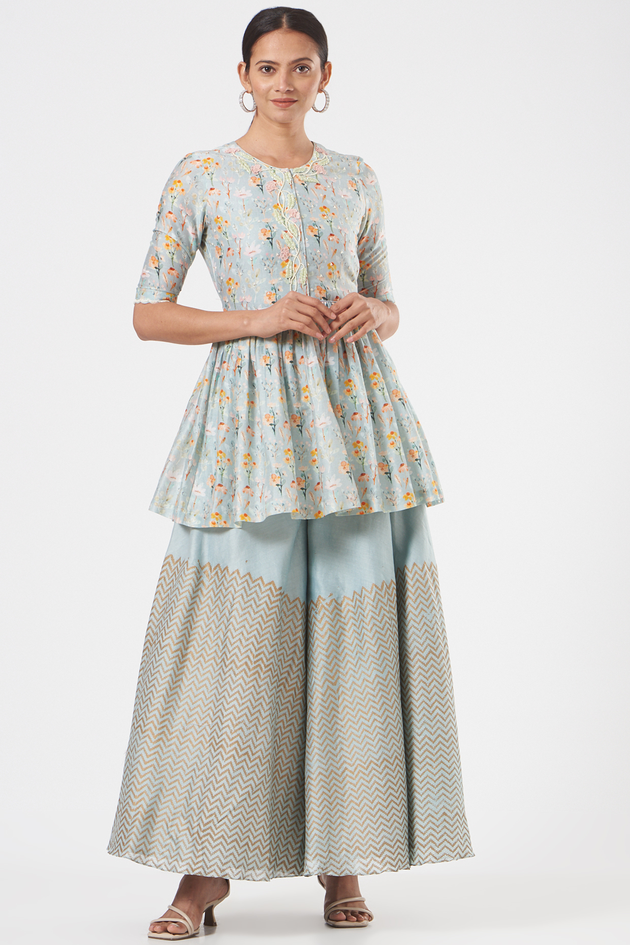 Light Blue Printed Kurta Set by Yashodhara at Pernia's Pop Up Shop