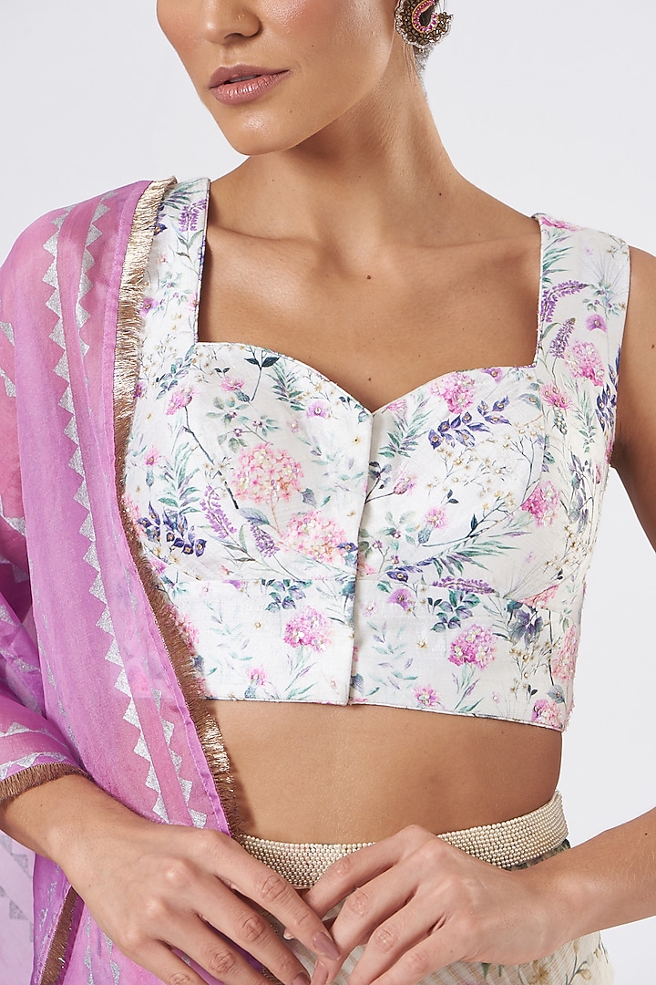 White Chiffon Printed Wedding Lehenga Set by Yashodhara at Pernia's Pop Up Shop