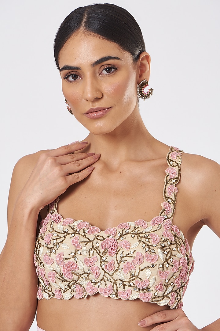 Blush Pink Chiffon & Raw Silk Jacket Set by Yashodhara at Pernia's Pop Up Shop