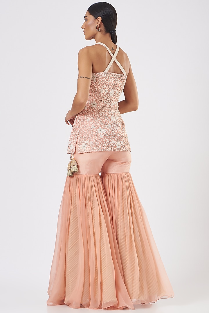 Peach Chiffon Wedding Sharara Set by Yashodhara at Pernia's Pop Up Shop