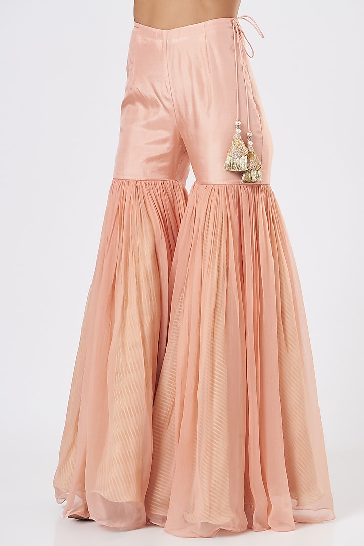Peach Chiffon Wedding Sharara Set by Yashodhara at Pernia's Pop Up Shop
