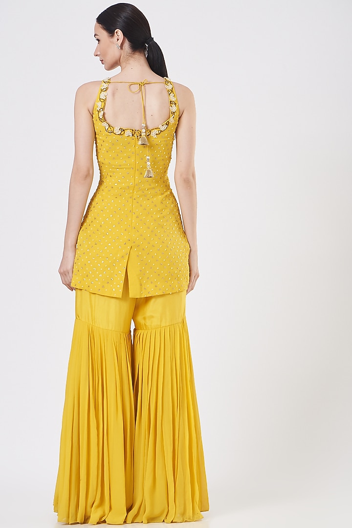 Dandelion Yellow Raw Silk Wedding Sharara Set by Yashodhara at Pernia's Pop Up Shop