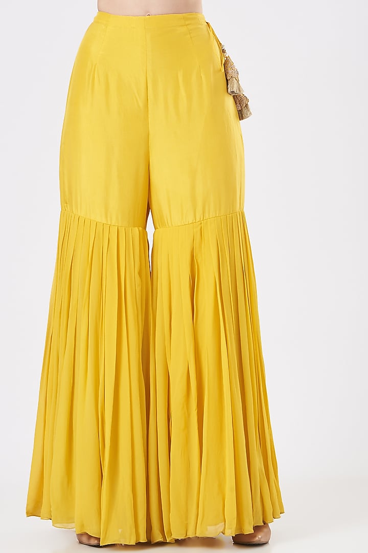 Dandelion Yellow Raw Silk Wedding Sharara Set by Yashodhara at Pernia's Pop Up Shop