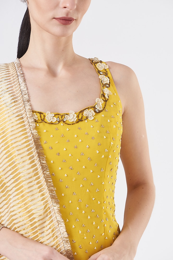 Dandelion Yellow Raw Silk Wedding Sharara Set by Yashodhara at Pernia's Pop Up Shop