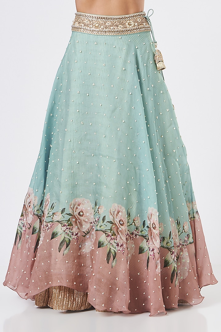 Green Raw Silk Printed Wedding Lehenga Set by Yashodhara at Pernia's Pop Up Shop