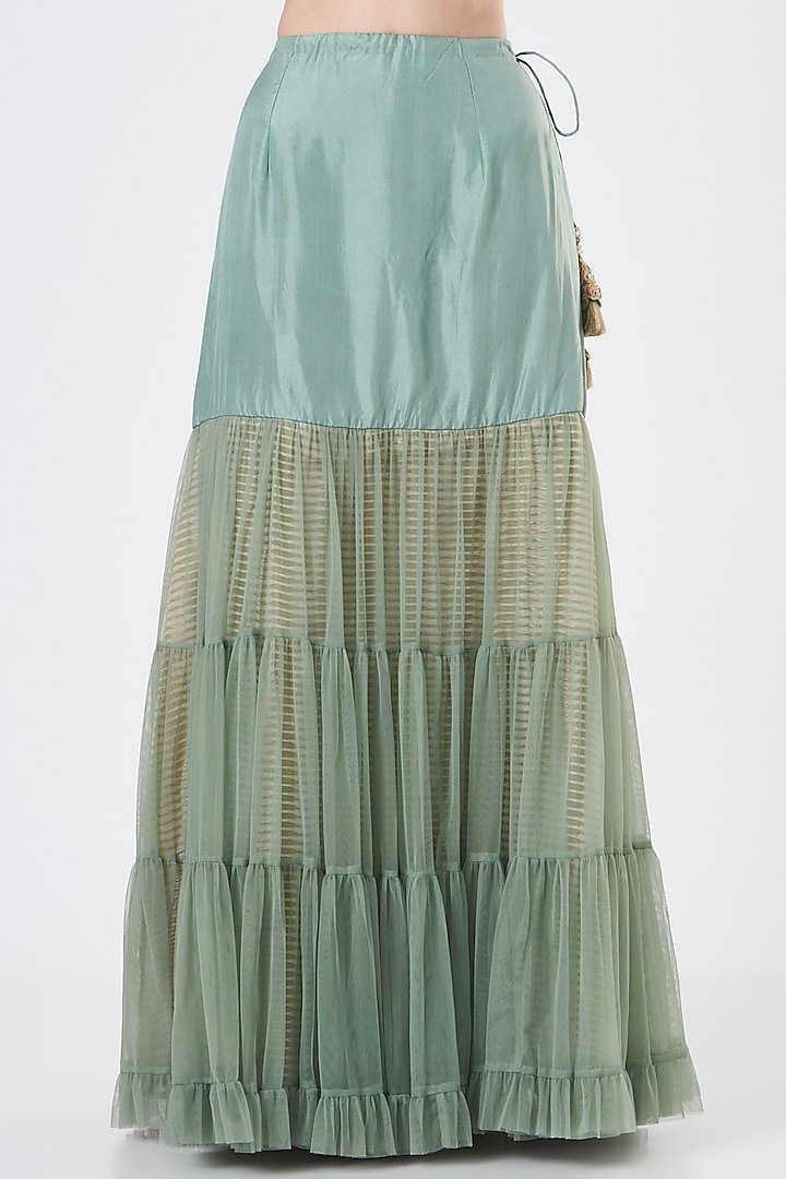 Greyish Green Raw Silk Wedding Sharara Set by Yashodhara at Pernia's Pop Up Shop