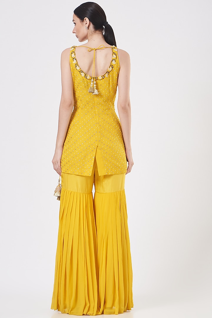 Yellow Raw Silk Sharara Set by Yashodhara at Pernia's Pop Up Shop