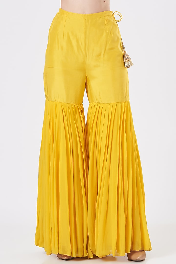 Yellow Raw Silk Sharara Set by Yashodhara at Pernia's Pop Up Shop