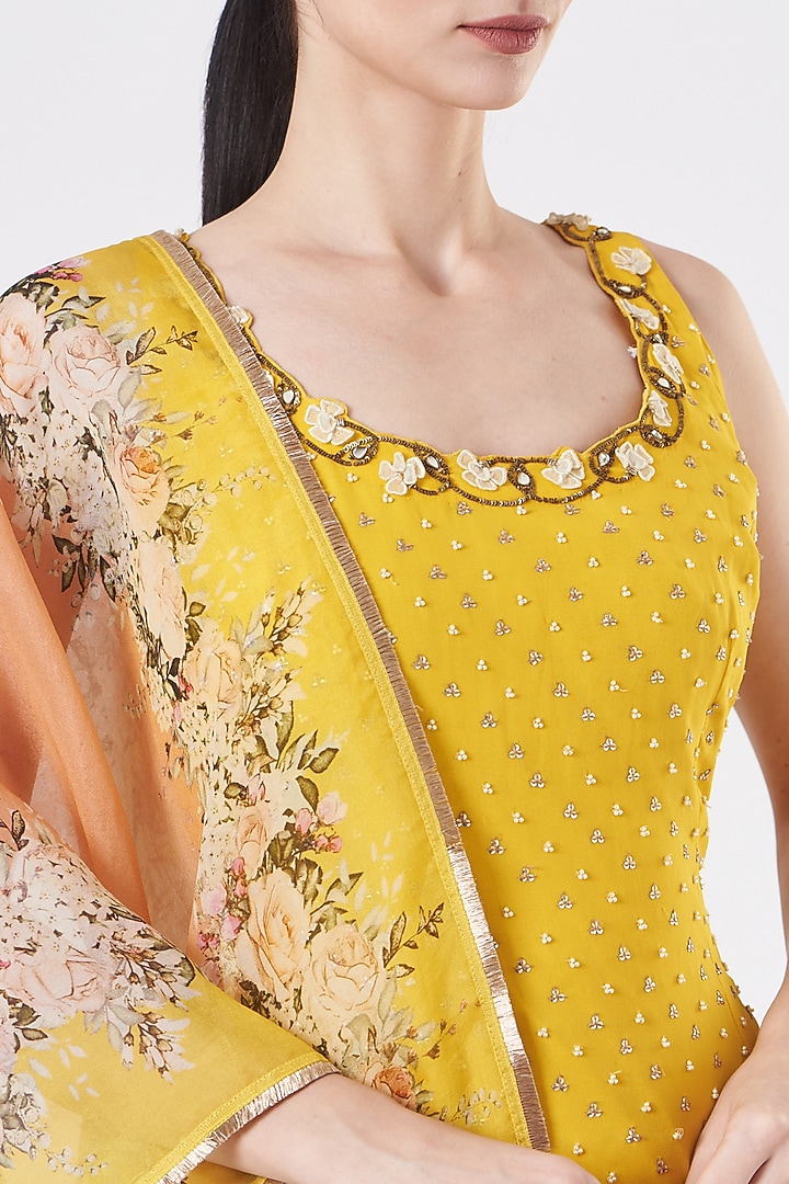 Yellow Raw Silk Sharara Set by Yashodhara at Pernia's Pop Up Shop