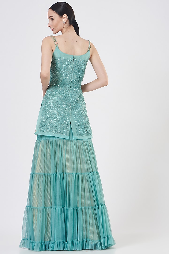 Blue Raw Silk Wedding Sharara Set by Yashodhara at Pernia's Pop Up Shop