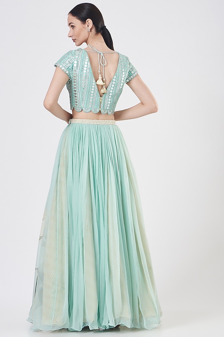 Sea Green Printed Wedding Lehenga Set by Yashodhara at Pernia's Pop Up Shop