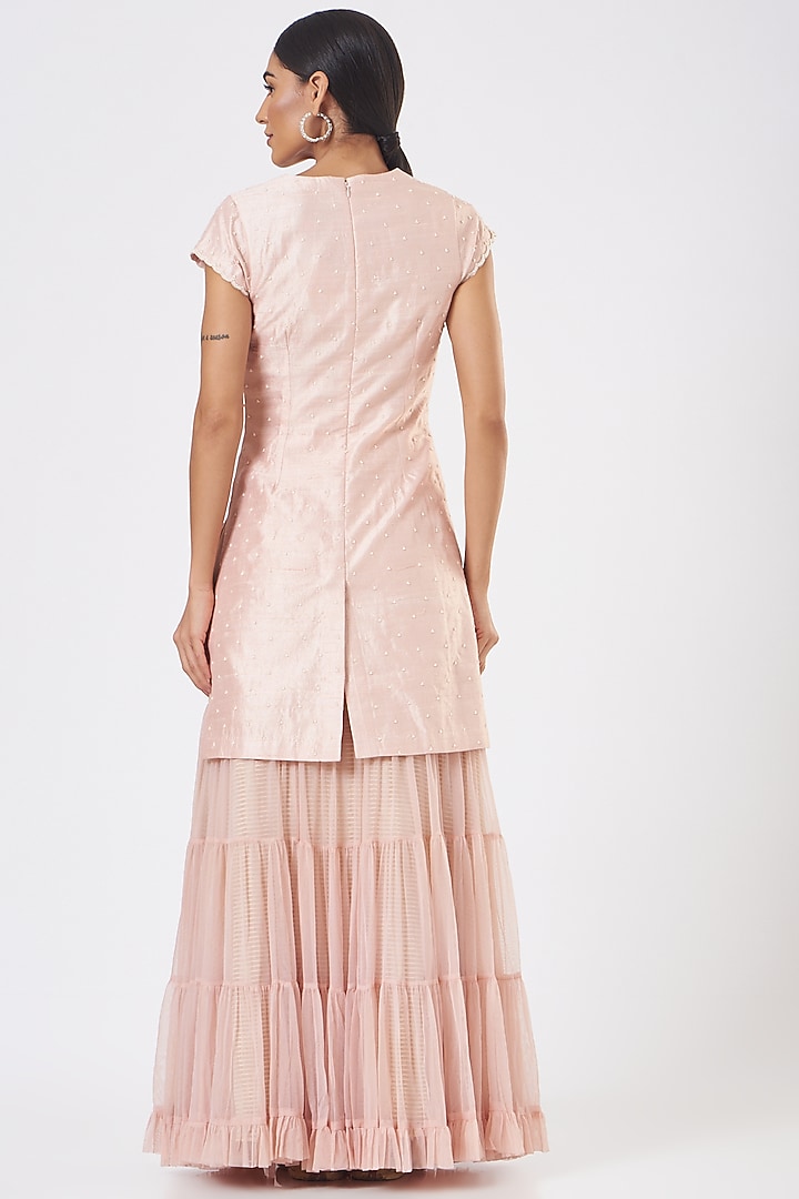 Peach Net Wedding Sharara Set by Yashodhara at Pernia's Pop Up Shop