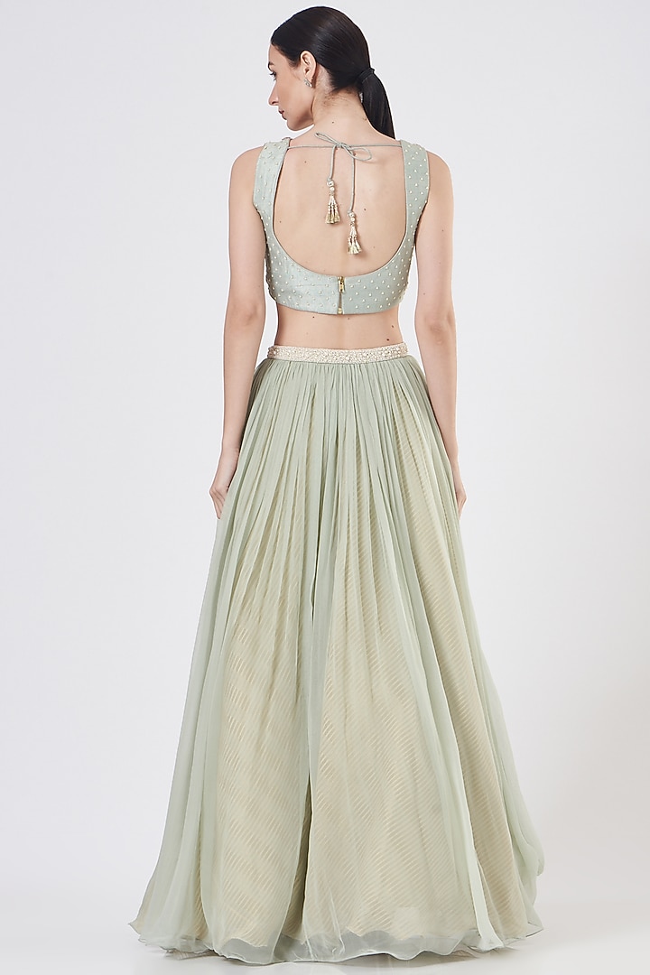 Green Raw Silk Wedding Lehenga Set by Yashodhara at Pernia's Pop Up Shop