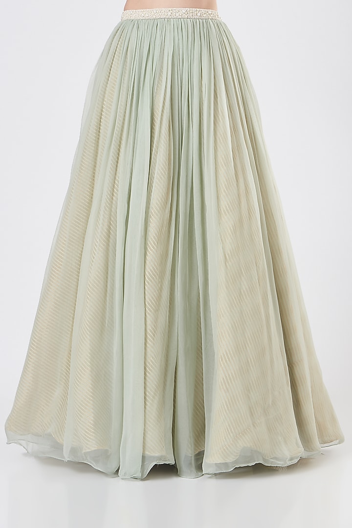 Green Raw Silk Wedding Lehenga Set by Yashodhara at Pernia's Pop Up Shop