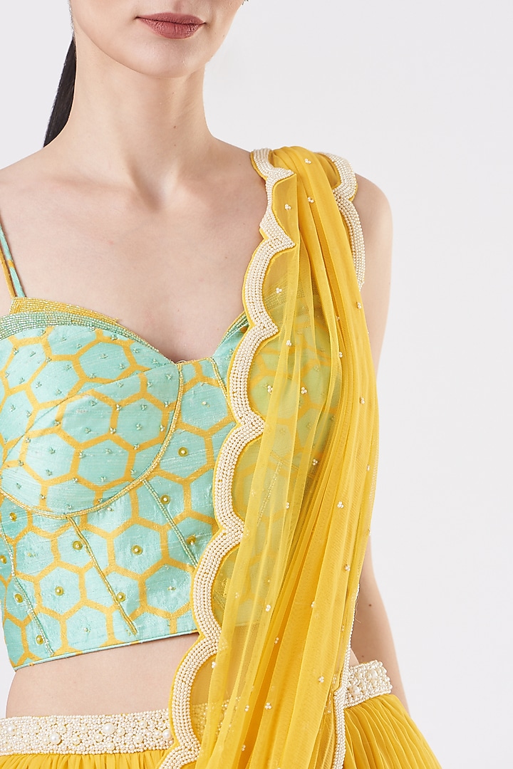 Butter Yellow Draped Wedding Lehenga Set by Yashodhara at Pernia's Pop Up Shop