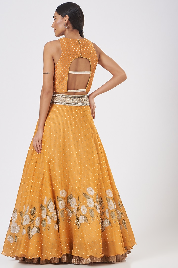 Orange Floral Printed Wedding Lehenga Set by Yashodhara at Pernia's Pop Up Shop