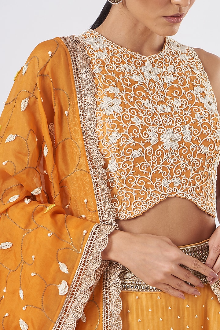 Orange Floral Printed Wedding Lehenga Set by Yashodhara at Pernia's Pop Up Shop
