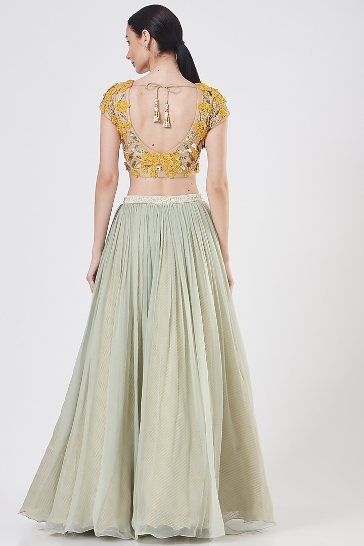 Green Floral Printed Wedding Lehenga Set by Yashodhara at Pernia's Pop Up Shop