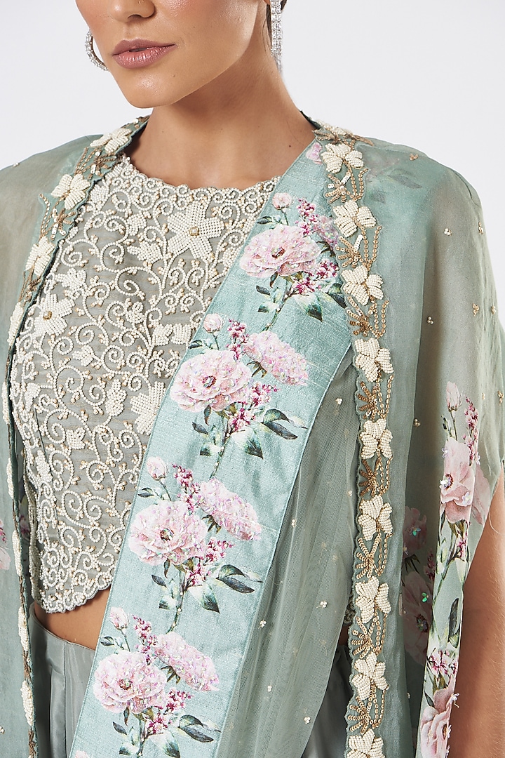 Mint Green Organza Wedding Lehenga Set by Yashodhara at Pernia's Pop Up Shop