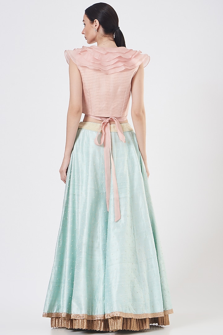 Pale Turquoise Raw Silk Wedding Lehenga Set by Yashodhara at Pernia's Pop Up Shop